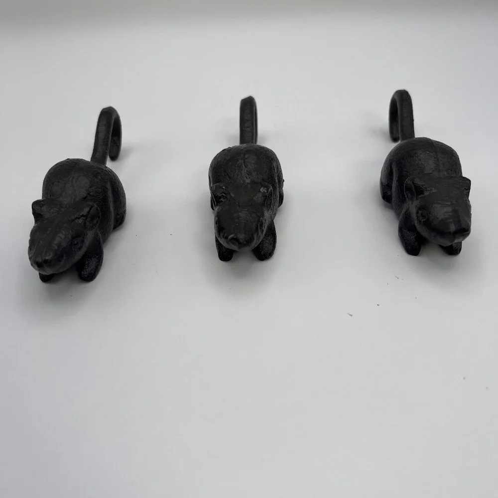 Set of 3 Cast Iron Black Mouse Tail Hook Wall Mounted Home Decor‎ Rustic